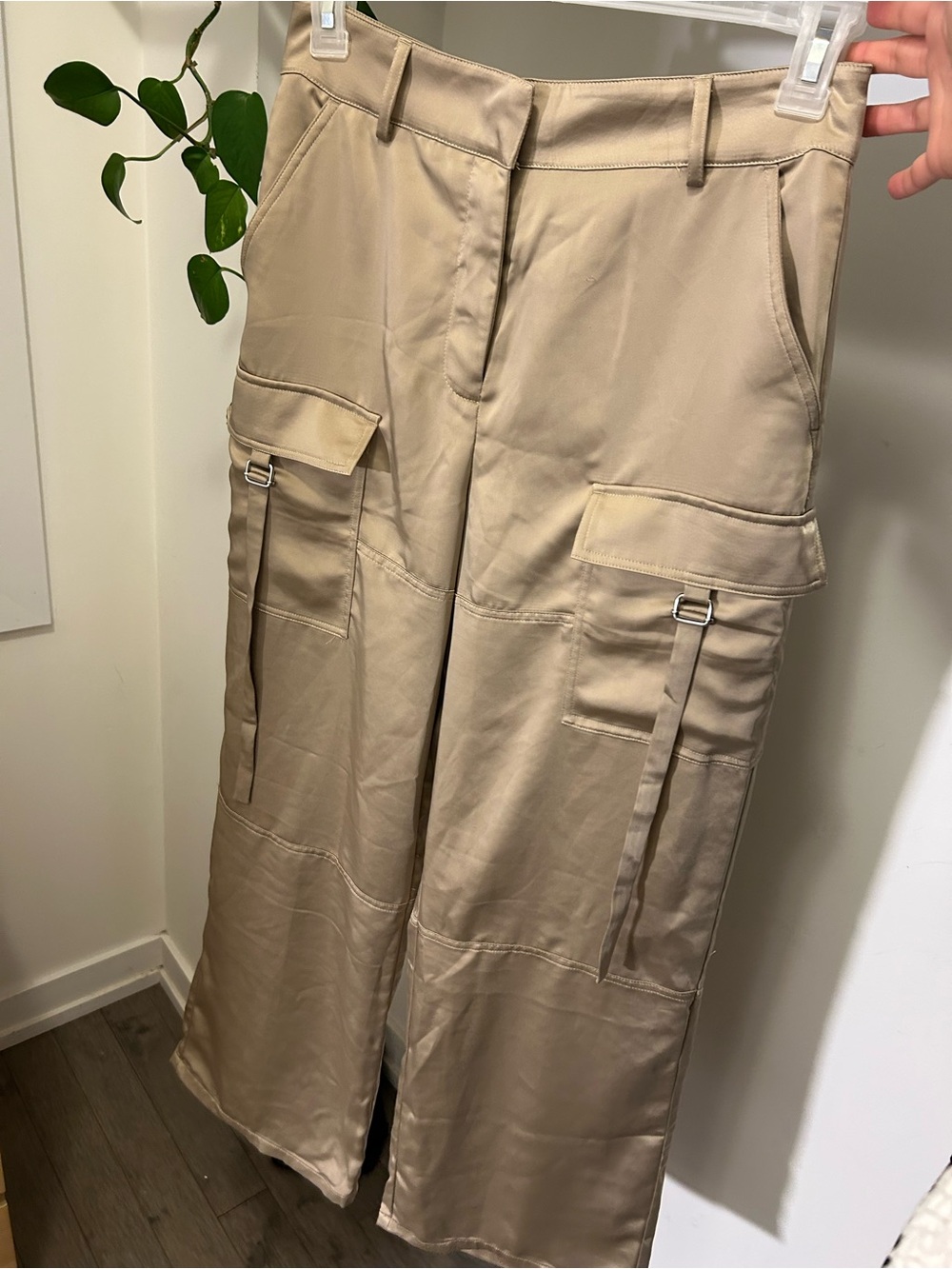 Beige Cargo Wide-Leg Pants